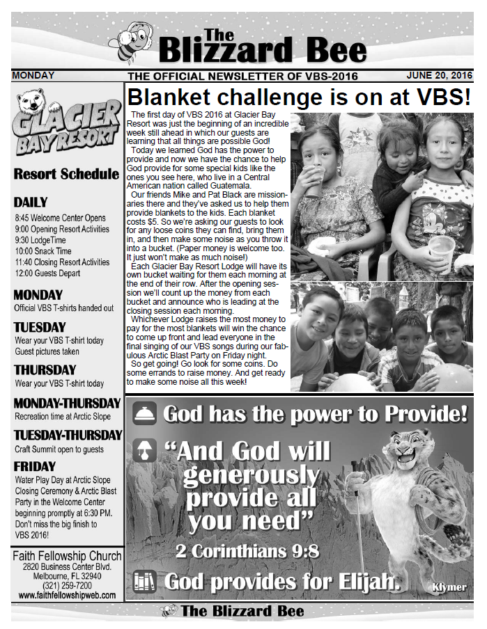 VBS 2016 Monday Newsletter